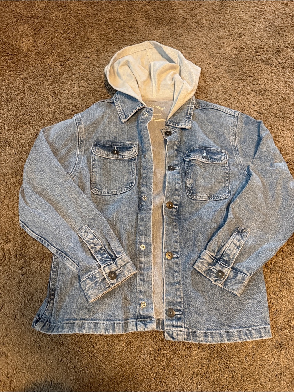 Art Class Boys Light Wash Denim Jacket with Attached Knit Hoodie